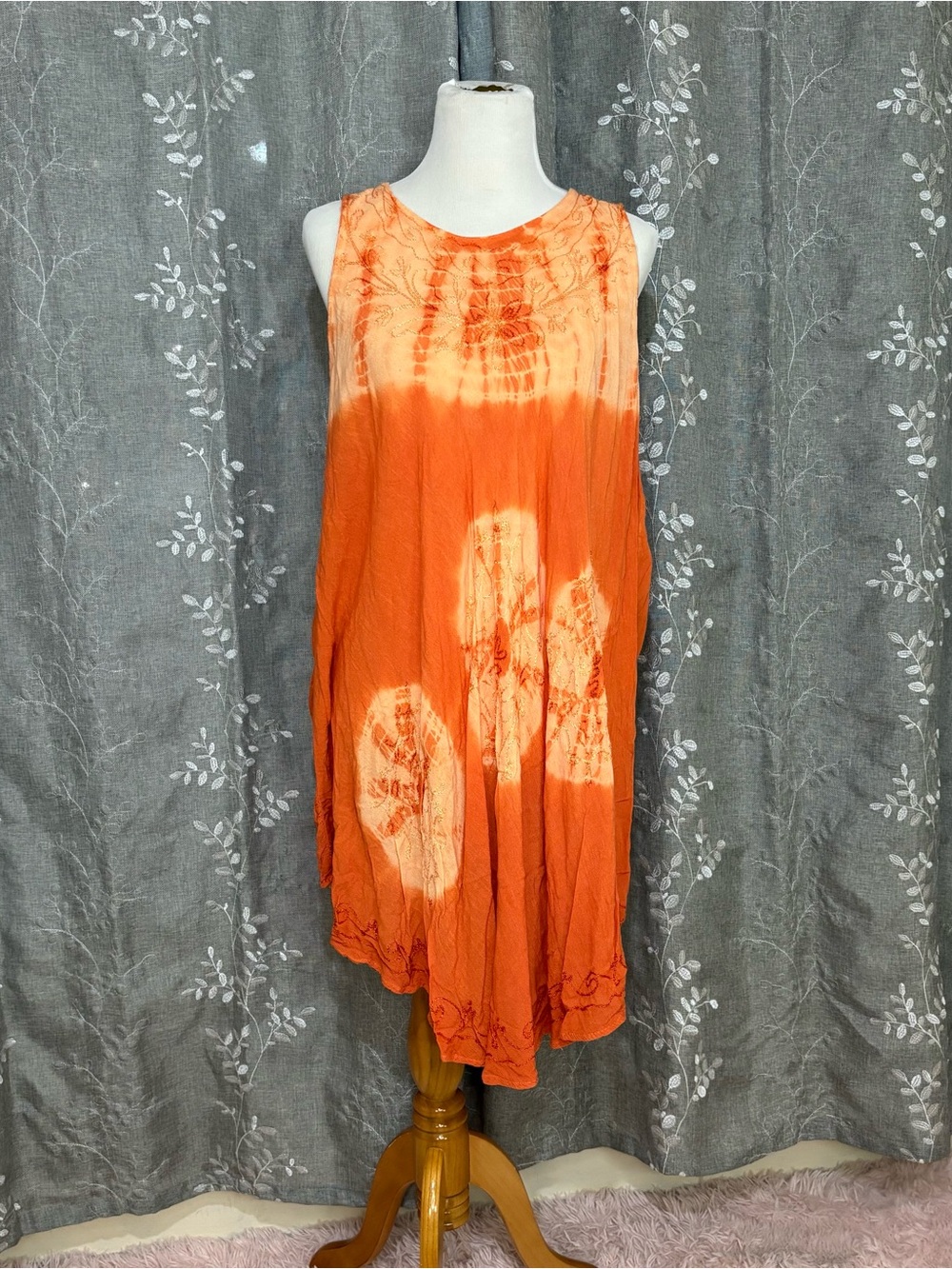 Sleeveless Orange Tie-Dye Shift Dress